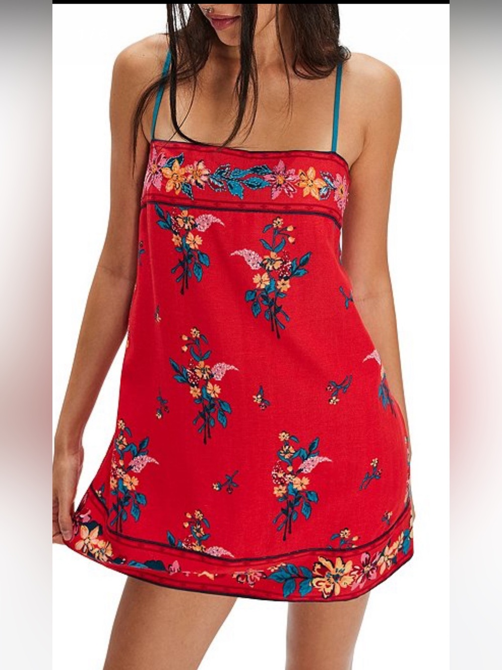 NWT🌷Free People Bali Take Me With You Embroidered Sleeveless Mini Shift Dress